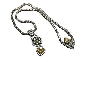 Brighton Chain Necklace Flower and Heart Pendant Silver and Gold Tones